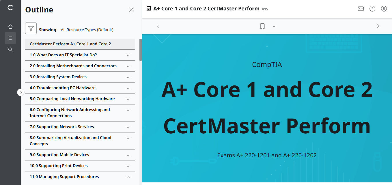 🛒特別オファー - CompTIA A+ Core 1 &amp; 2 CertMaster Perform (V15) (4ヶ月アクセス)