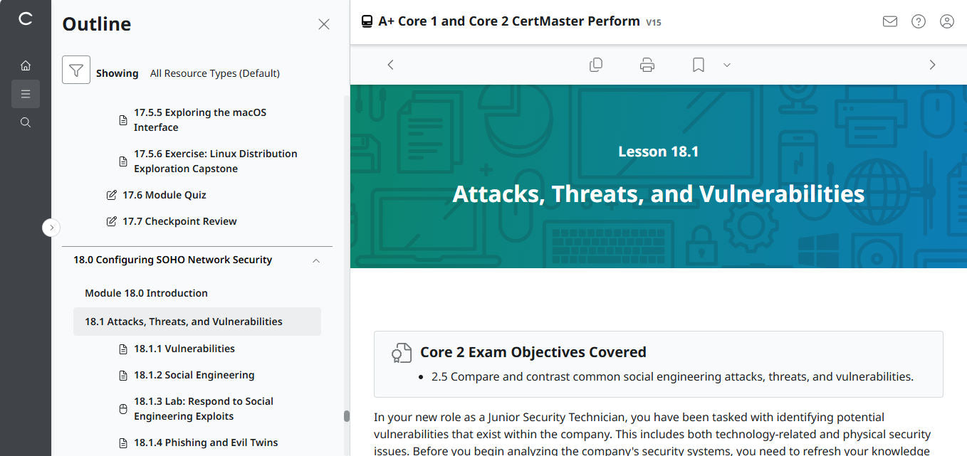 🛒特別オファー - CompTIA A+ Core 1 &amp; 2 CertMaster Perform (V15) (4ヶ月アクセス)